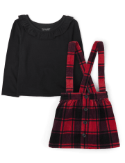 Toddler Girls Plaid Pinafore 2-Piece Set