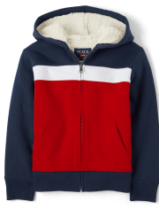 Boys Colorblock Fleece Zip Up Hoodie