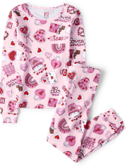 Girls Valentine's Day Doodle Snug Fit Cotton Pajamas