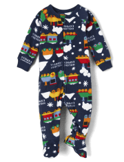 Pijama de una pieza de forro polar para bebés y niños pequeños Trains