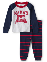 Baby And Toddler Boys Mama's Boy Striped Snug Fit Cotton Pajamas