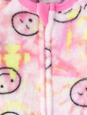 Baby And Toddler Girls Tie Dye Happy Face Fleece One Piece Pajamas