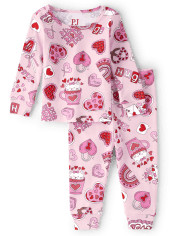 Pyjama en coton ajusté pour la Saint-Valentin pour bébés et petites filles