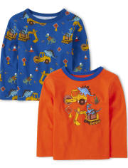 Toddler Boys Dino Construction Top 2-Pack