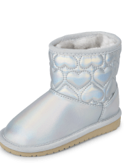 Toddler Girls Holographic Quilted Heart Chalet Boots