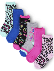Girls Leopard Crew Socks 6-Pack