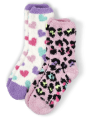 Lot de 2 paires de chaussettes douillettes léopard pour fille