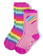 Girls Rainbow Heart Cozy Socks 2-Pack