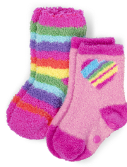 Toddler Girls Rainbow Heart Cozy Socks 2-Pack