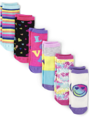 Baby And Toddler Girls Happy Face Midi Socks 6-Pack