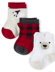 Pack de 3 calcetines midi de oso polar para bebé niño