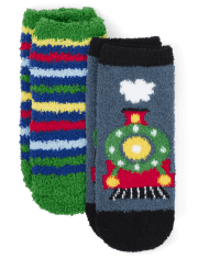 Toddler Boys Train Cozy Socks 2-Pack