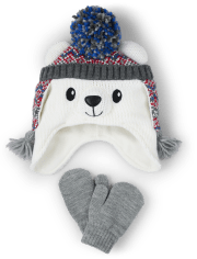Toddler Boys Polar Bear Hat And Mittens Set