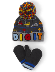 Toddler Boys Construction Pom Pom Hat