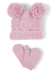 Conjunto de gorro y manoplas tejido trenzado para niñas pequeñas