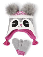 Toddler Girls Panda Hat And Mittens Set