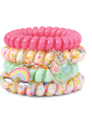Paquete de 4 brazaletes en espiral con salpicaduras de pintura para niñas