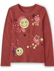 Camiseta con estampado de cara feliz para niñas