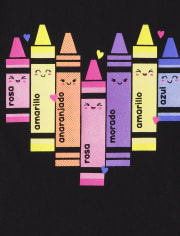 Camiseta con estampado de crayones para bebés y niñas pequeñas