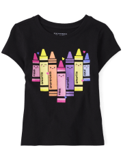 Camiseta con estampado de crayones para bebés y niñas pequeñas