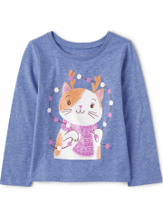 Camiseta con gráfico de gato para bebés y niñas pequeñas