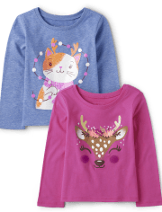Baby And Toddler Girls Animal Graphic Tee 2-Pack