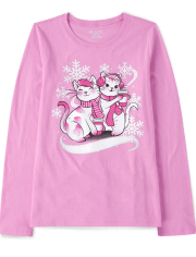 Camiseta con estampado de gatos para niñas