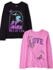 Pack de 2 camisetas con estampado de unicornio Love de Girls