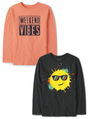 Boys Happy Face And Good Vibes Graphic Tee 2-Pack