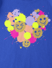 Girls Happy Face Heart Graphic Tee