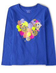 Girls Happy Face Heart Graphic Tee