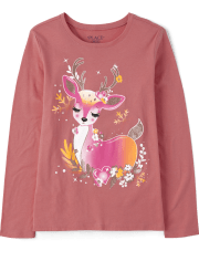 Camiseta con gráfico de ciervo para niñas