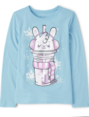 Camiseta con estampado de bebida de llama para niñas