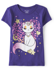 Camiseta con gráfico de gato para niñas