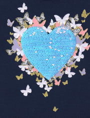 Girls Flip Sequin Heart Butterfly Cut Out Top