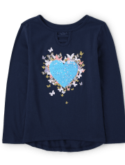 Girls Flip Sequin Heart Butterfly Cut Out Top