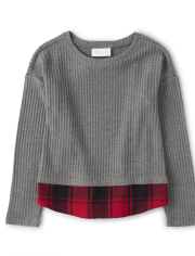 Niñas Mamá y yo Buffalo Plaid Snit 2 en 1 Suéter