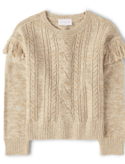 Girls Fringe Cable Knit Sweater