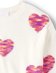 Girls Rainbow Space Dye Heart Sweater