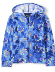 Sweat à capuche zippé en polaire tie-dye cœur pour fille