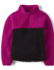 Girls Colorblock Sherpa Quarter Zip Pullover