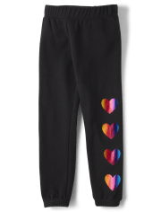 Girls Foil Rainbow Heart Jogger Pants