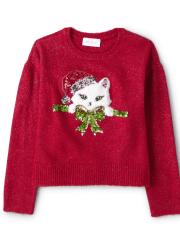 Girls Sequin Cat Sweater