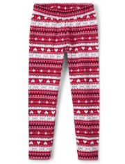 Girls Christmas Print French Terry Knit Cozy Leggings