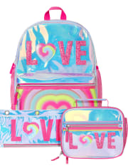 Conjunto de mochila, fiambrera y estuche para lápices Holographic Love para niñas