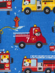 Pijama de algodón de ajuste ceñido para bebés y niños pequeños con camión de bomberos y dinosaurio