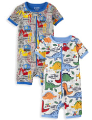 Pijamas de una pieza de algodón con ajuste ceñido de dinosaurios y vehículos de construcción para bebés y niños pequeños