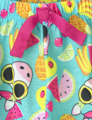 Girls High Low Pajama Tank Tops, Tropical Leaf Pajama Shorts And Fruit Pajama Shorts 4-Piece Set