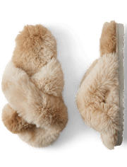 Pantuflas cruzadas de piel sintética para mujer
