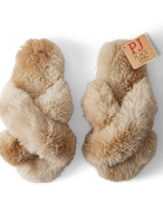 Pantuflas cruzadas de piel sintética para mujer